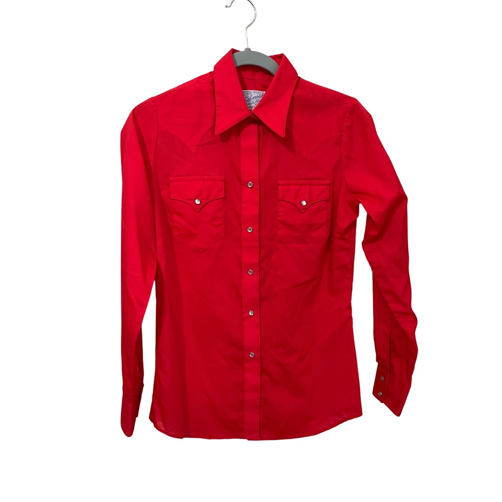 Rockmount Ranch Wear Vtg 70s Red Pearl Snap Western Shirt Womens 32 Size M